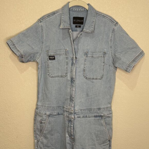 Wildfang Jumpsuit Womens Small Light Wash Essential Denim Short Sleeve Coverall - Picture 3 of 10